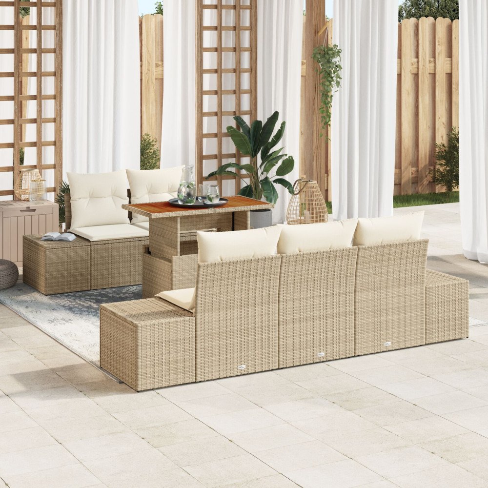 vidaXL Trädgårdsoffset 6 st Beige Poly rattan
