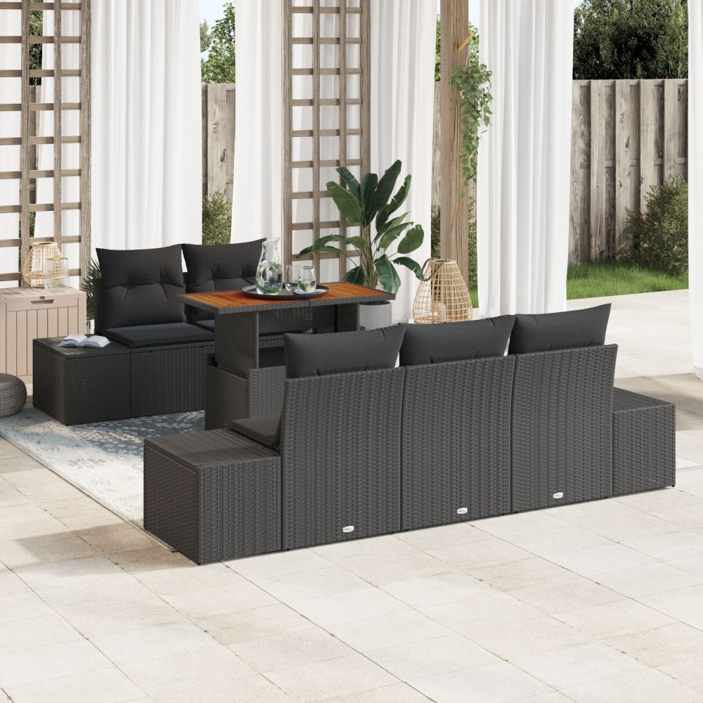 vidaXL Trädgårdsoffset 6 st Svart Poly rattan