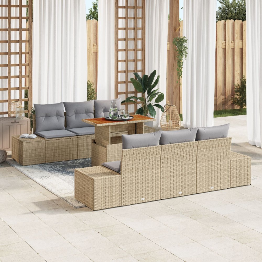 vidaXL Trädgårdsoffset 7 st Beige Poly rattan