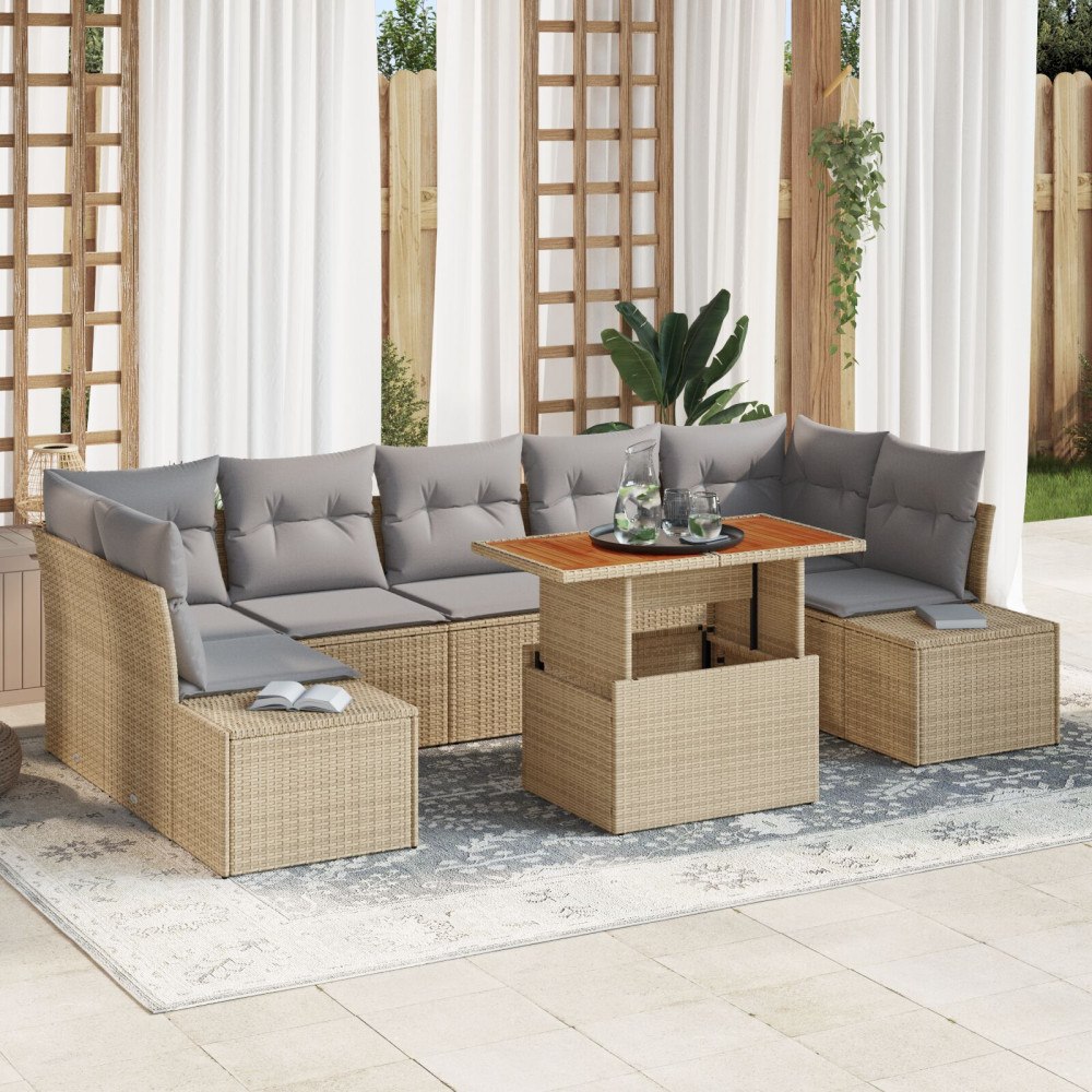 vidaXL Trädgårdsoffset 8 st Beige Poly rattan