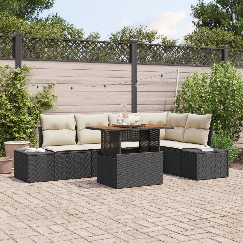 vidaXL Trädgårdsoffset 6 st Svart Poly rattan