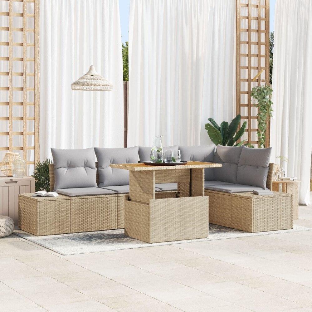 vidaXL Trädgårdsoffset 6 st Beige Poly rattan