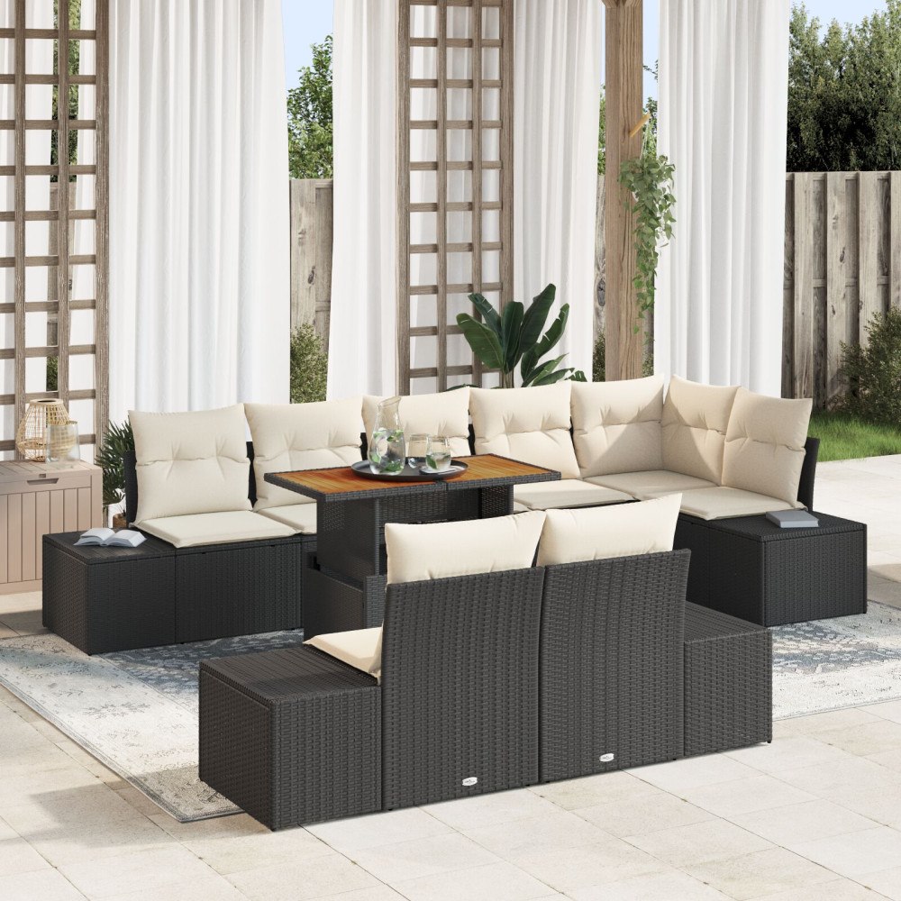 vidaXL Trädgårdsoffset 9 st Svart Poly rattan