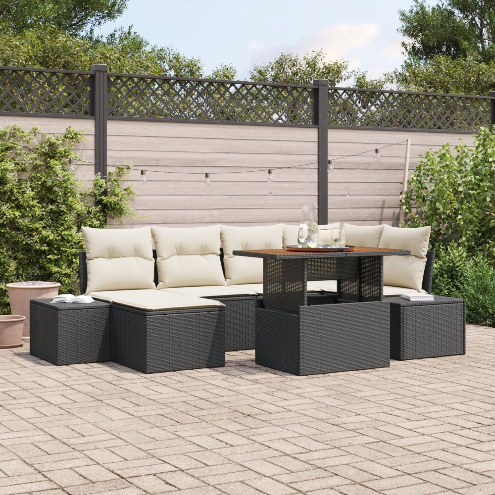 vidaXL Trädgårdsoffset 7 st Svart Poly rattan