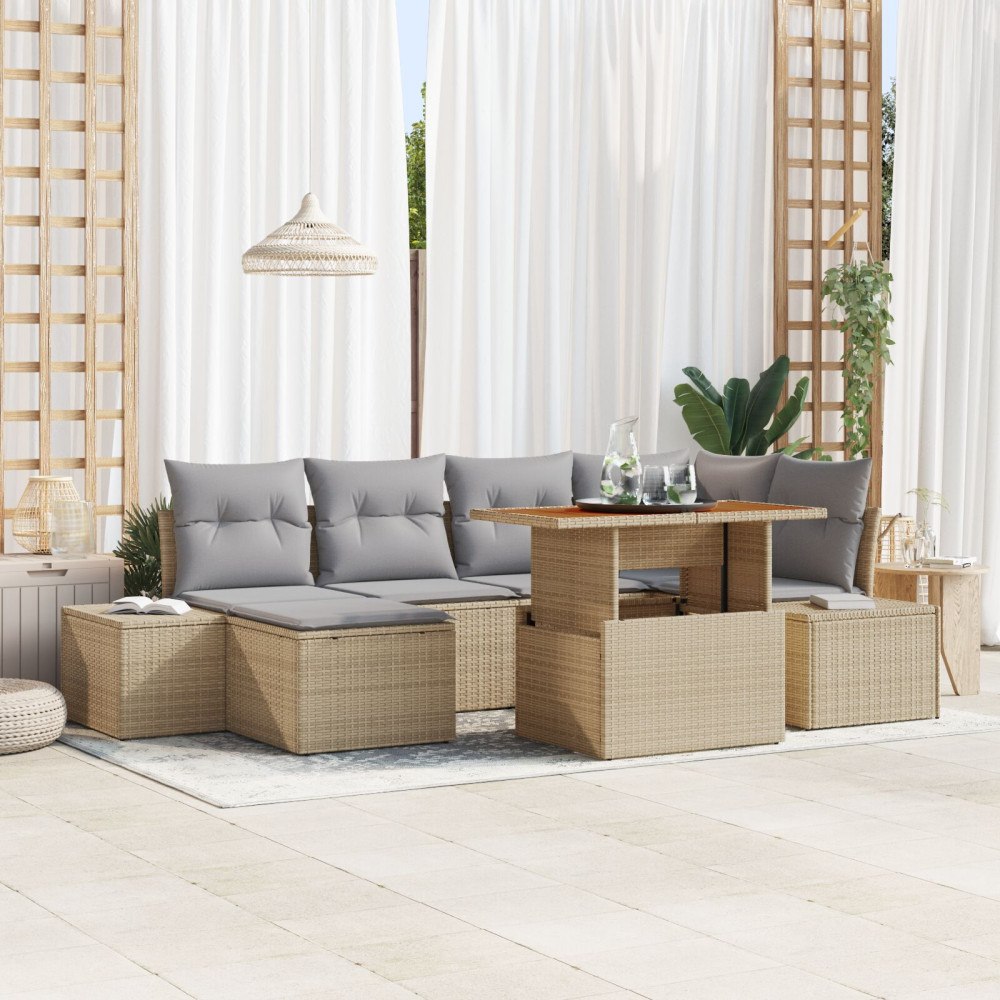 vidaXL Trädgårdsoffset 7 st Beige Poly rattan