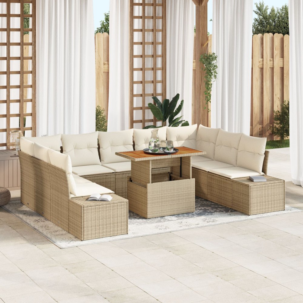 vidaXL Trädgårdsoffset 10 st Beige Poly rattan