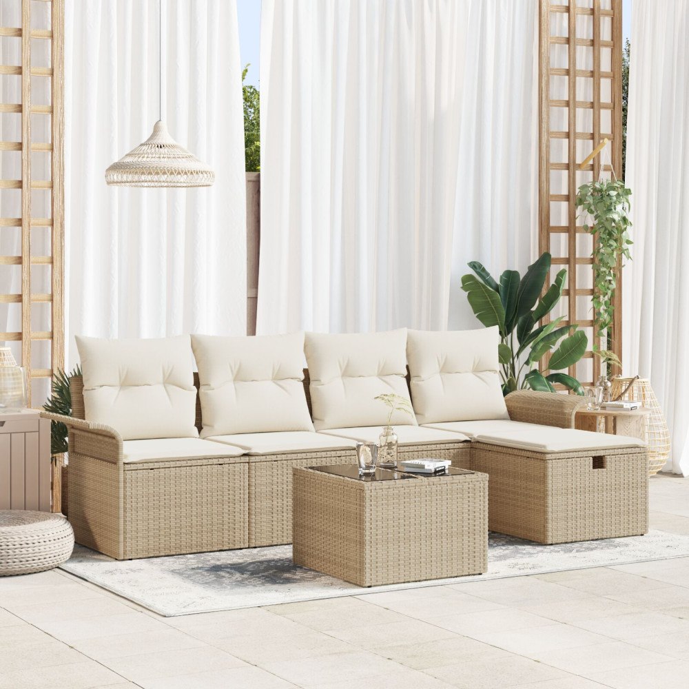 vidaXL Trädgårdsoffset 6 st Beige och gräddfärgad konstrotting
