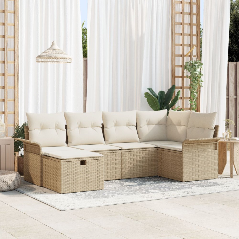 vidaXL Trädgårdsoffset 6 st Beige och gräddfärgad konstrotting