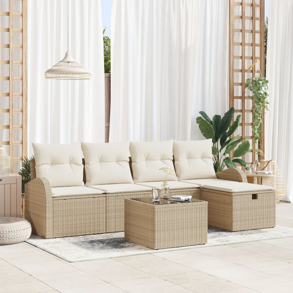 vidaXL Soffset med kudde Beige och gräddfärgad konstrotting