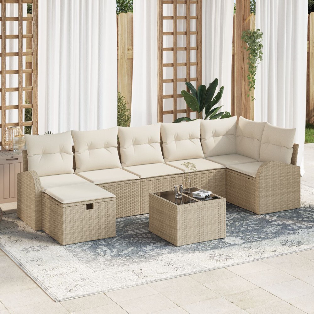 vidaXL Soffset med kudde Beige och gräddfärgad konstrotting