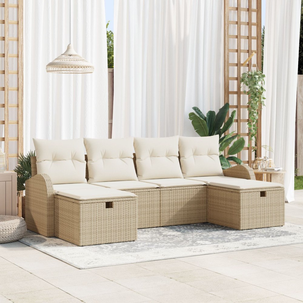vidaXL Soffset 6 st Beige och gräddfärgad konstrotting