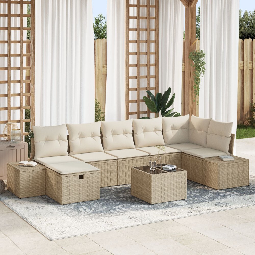 vidaXL Trädgårdsoffset 8 st Beige konstrotting