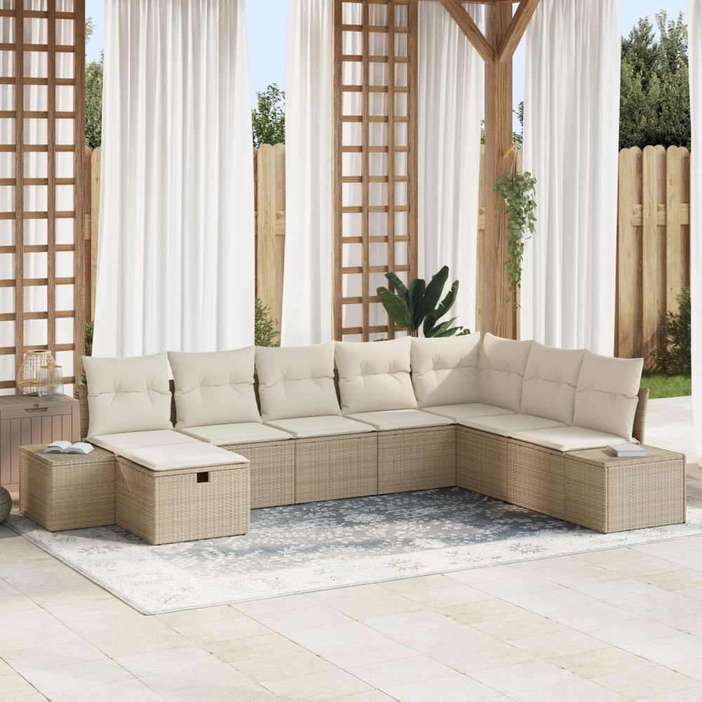 vidaXL Trädgårdsoffset 8 st Beige konstrotting
