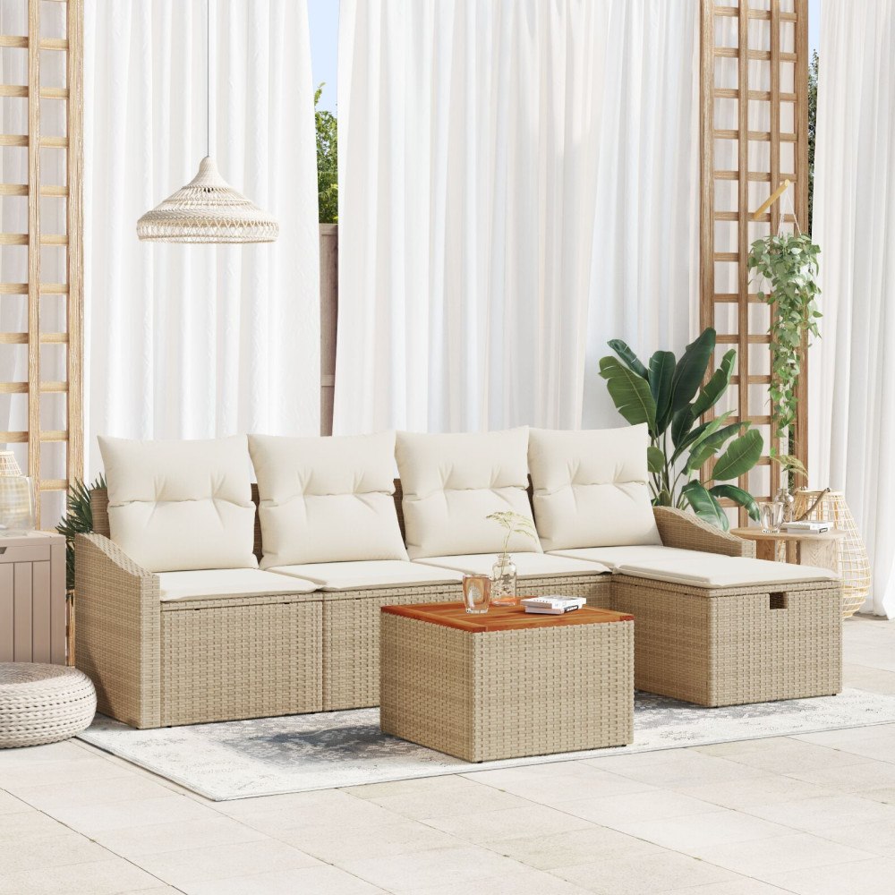 vidaXL Trädgårdsoffset 6 st Beige konstrotting