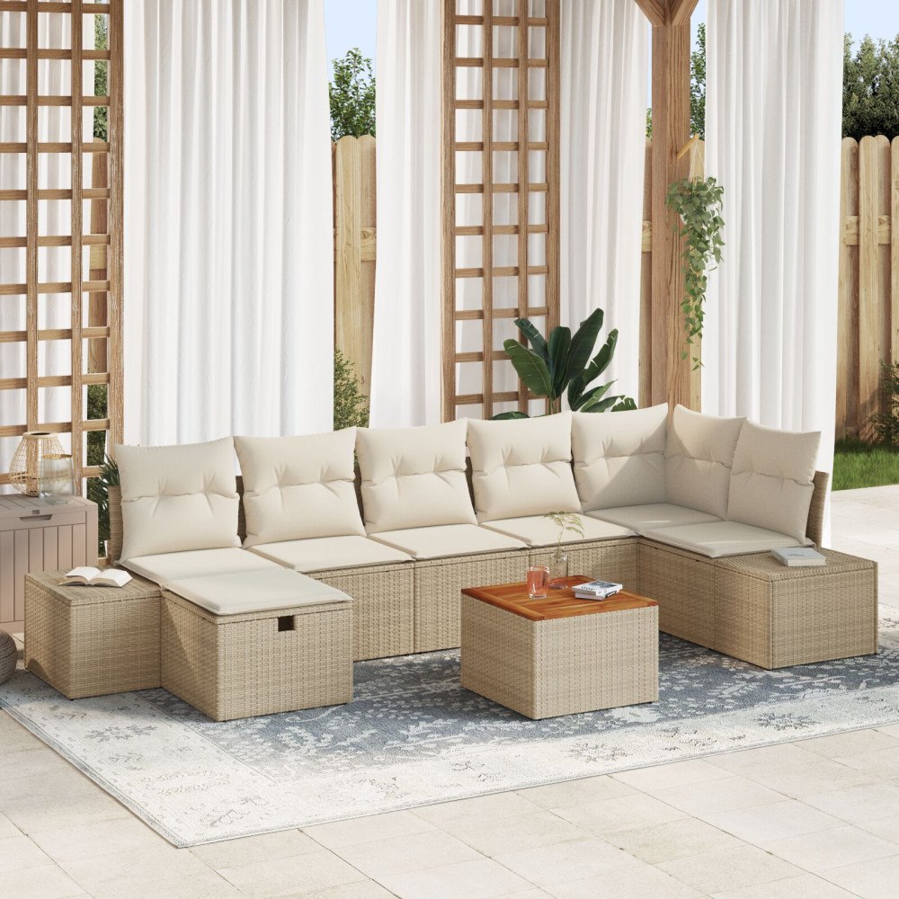 vidaXL Trädgårdsoffset 8 st Beige konstrotting