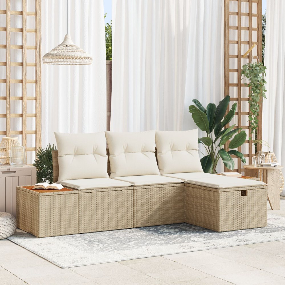vidaXL Trädgårdsoffset 4 st Beige konstrotting
