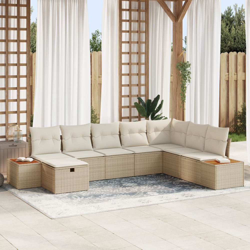 vidaXL Trädgårdsoffset 9 st Beige konstrotting