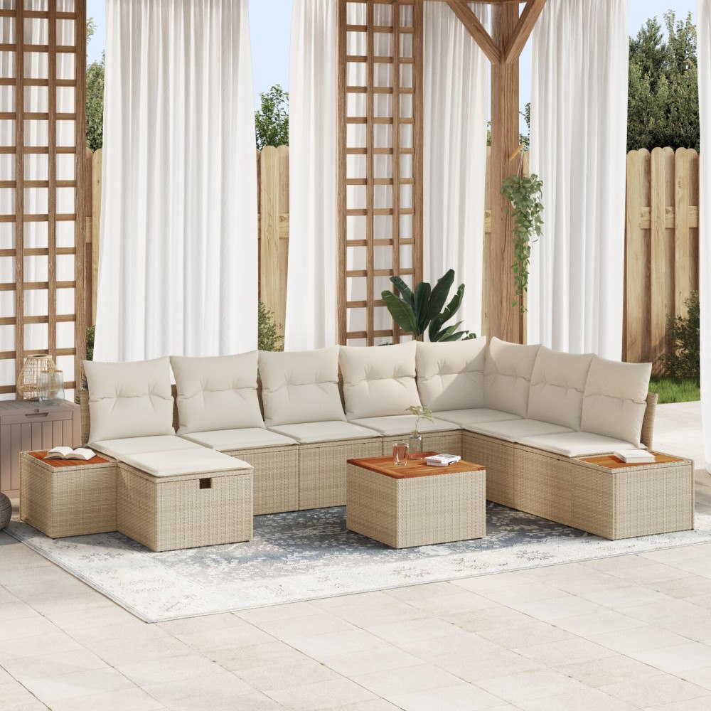 vidaXL Trädgårdsoffset 9 st Beige konstrotting