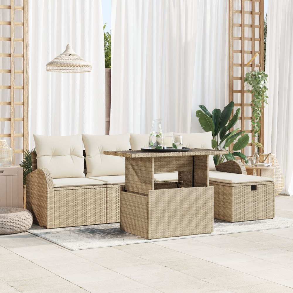 vidaXL Trädgårdsoffset 6 st Beige konstrotting