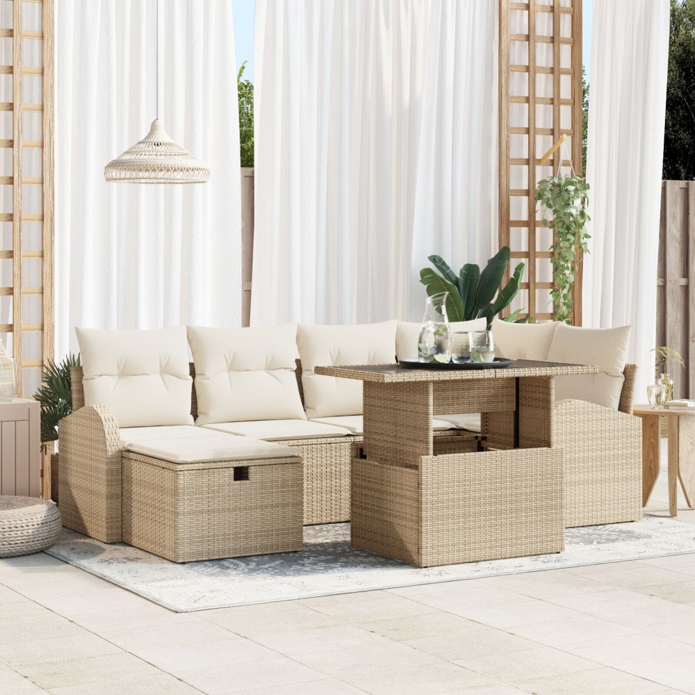 vidaXL Trädgårdsoffset 7 st Beige konstrotting