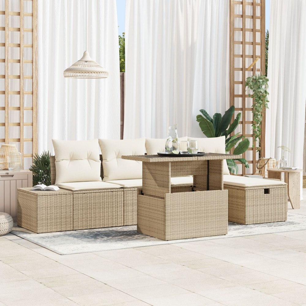 vidaXL Trädgårdsoffset 6 st Poly rattan
