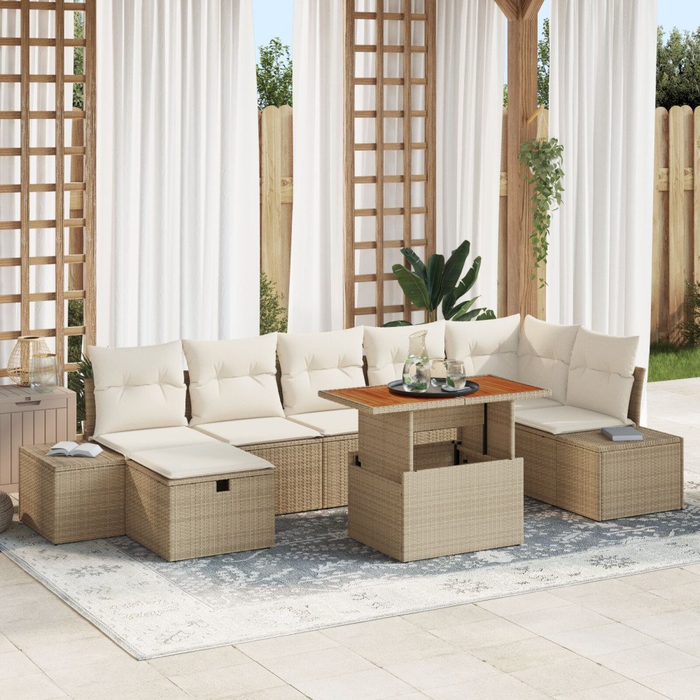vidaXL Trädgårdsoffset 8 st Beige konstrotting