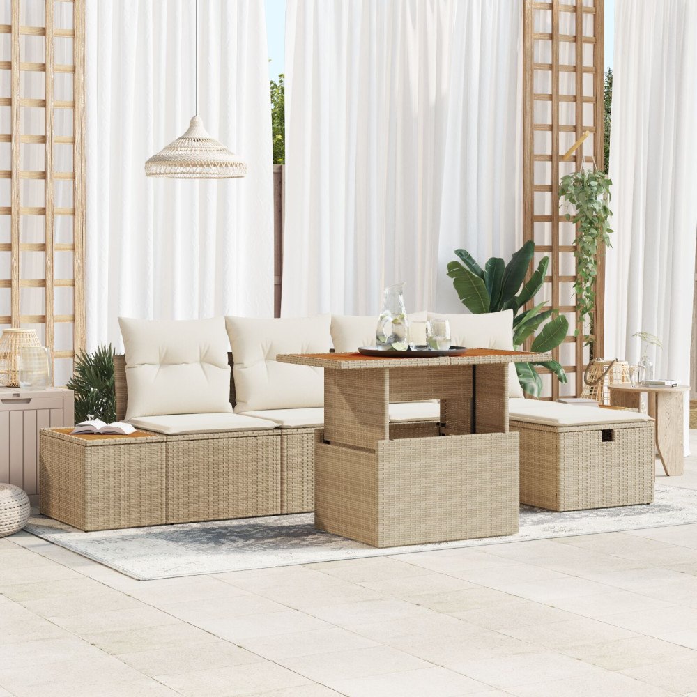 vidaXL Trädgårdsoffset 6 st Beige konstrotting