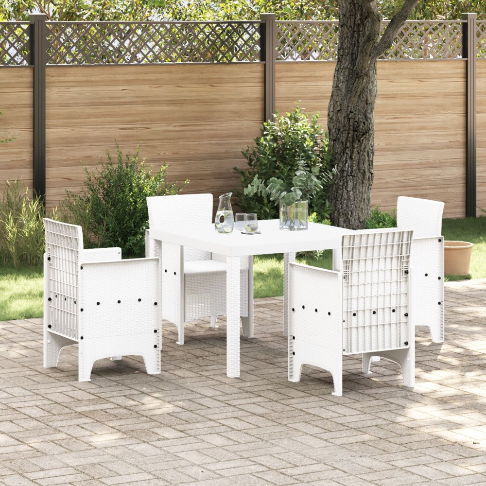 vidaXL 5 Delars Trädgårdsdining Set Vit Poly Rattan