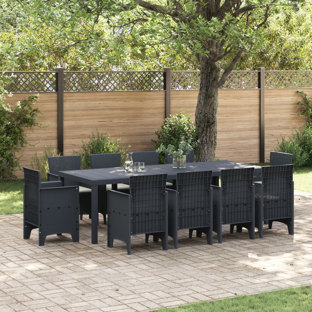 vidaXL 11-delars Trädgårdsmöbelset med kuddar i anthracite poly rattan