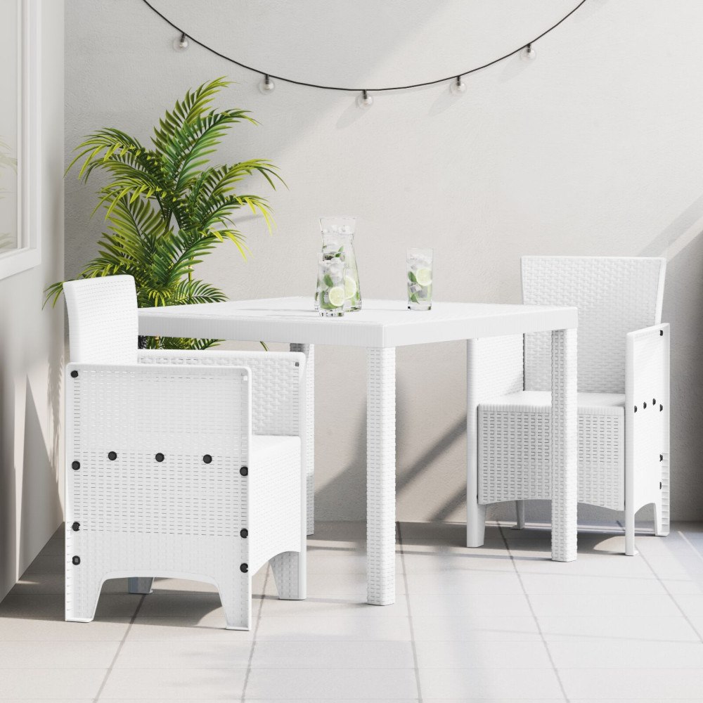 vidaXL 3 Delars Trädgårdsmatsats Vit Poly Rattan