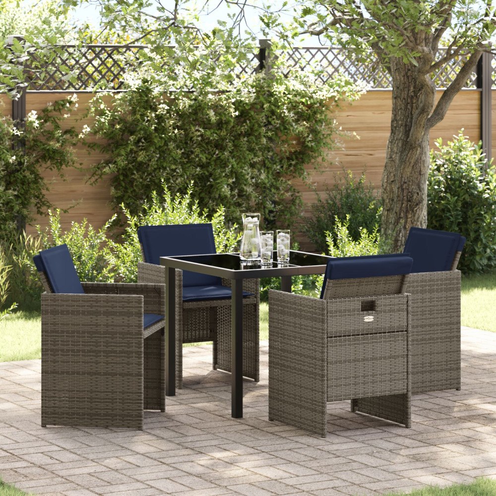 vidaXL Trädgårdsmöbelset med kudde 5 pcs Grå Poly rattan