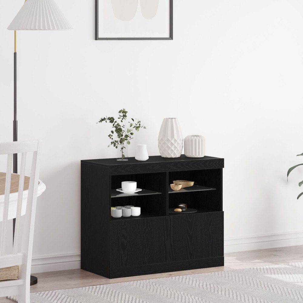 vidaXL Sideboard med LED-lampor svart ek 81x37x67 cm