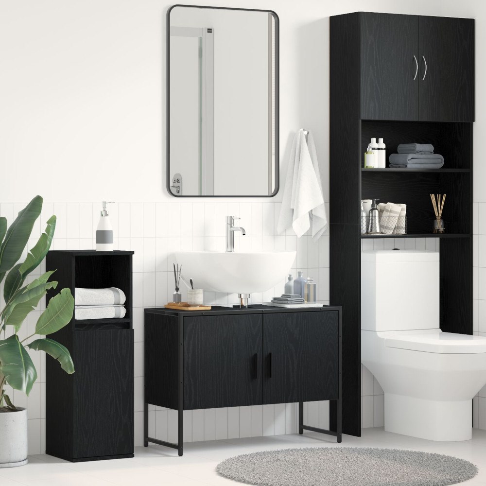 vidaXL Tvättställ för badrum svart Ek 80x33x60 cm konstruerat trä