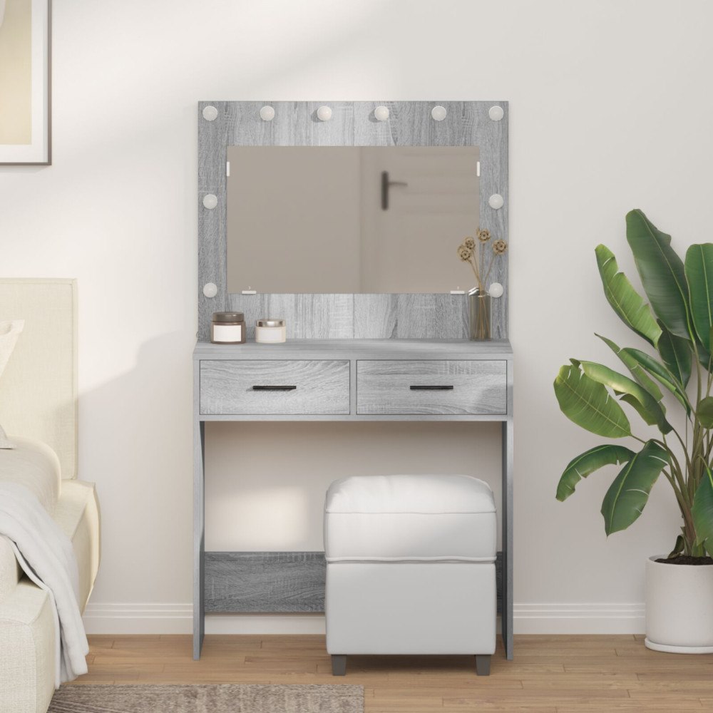 vidaXL Sminkbord med LED-lampor grå sonoma 78,5x41x135 cm