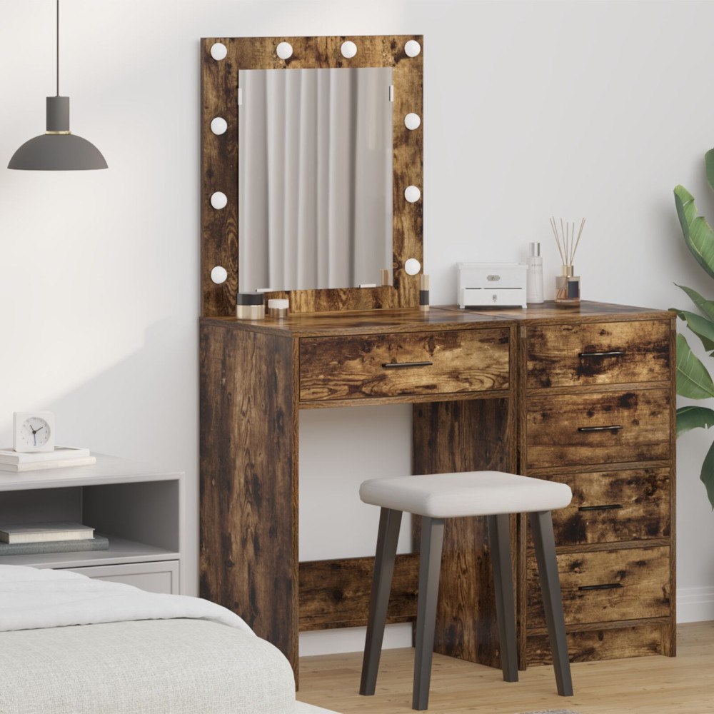 vidaXL Sminkbord med LED-lampor rökt ek 50x41x135 cm