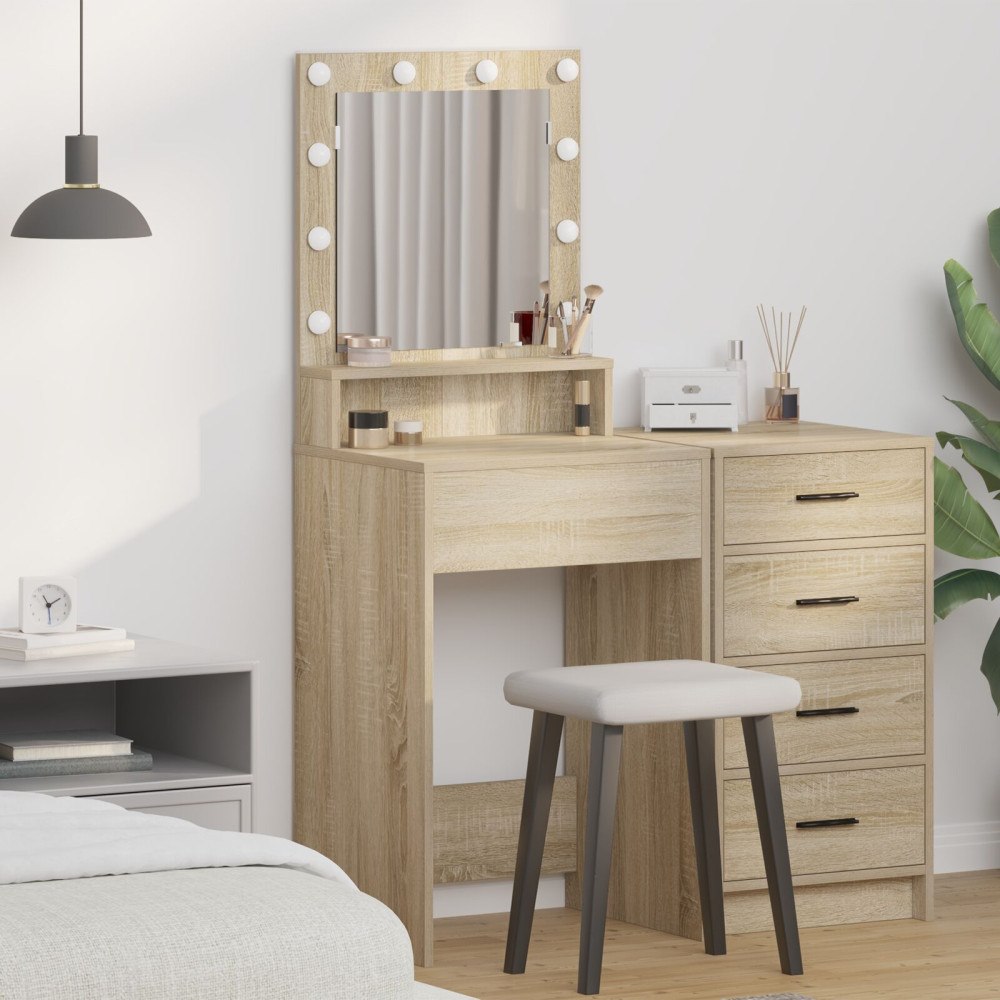 vidaXL Sminkbord med LED-lampor sonoma-ek 50x41x135 cm