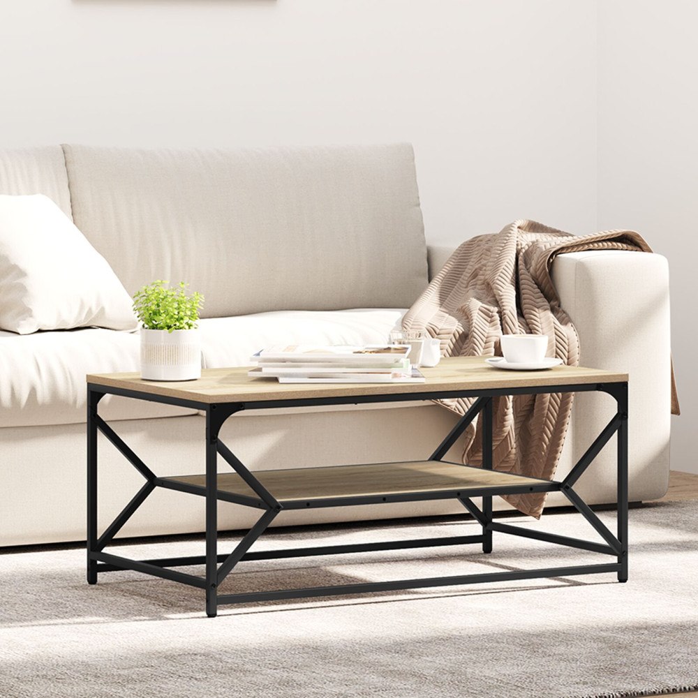 vidaXL Soffbord med hylla sonoma-ek 90x50x40 cm konstruerat trä