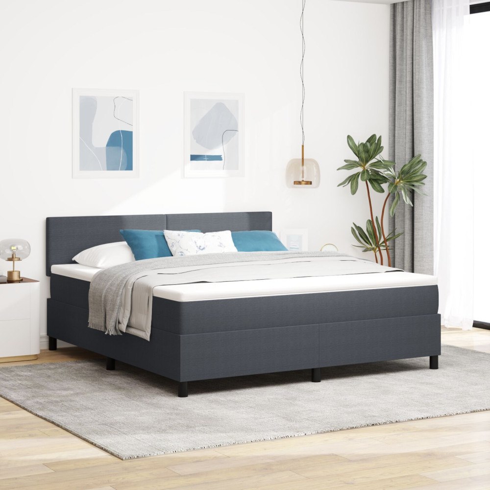 vidaXL LED Box Säng Mörkgrå och vit 180 x 200 cm Kordread tyg