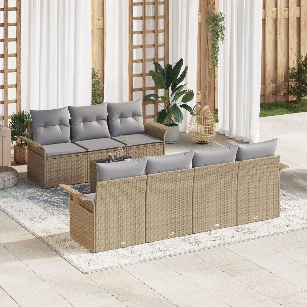 vidaXL Trädgårdsoffset 8 st Beige konstrotting