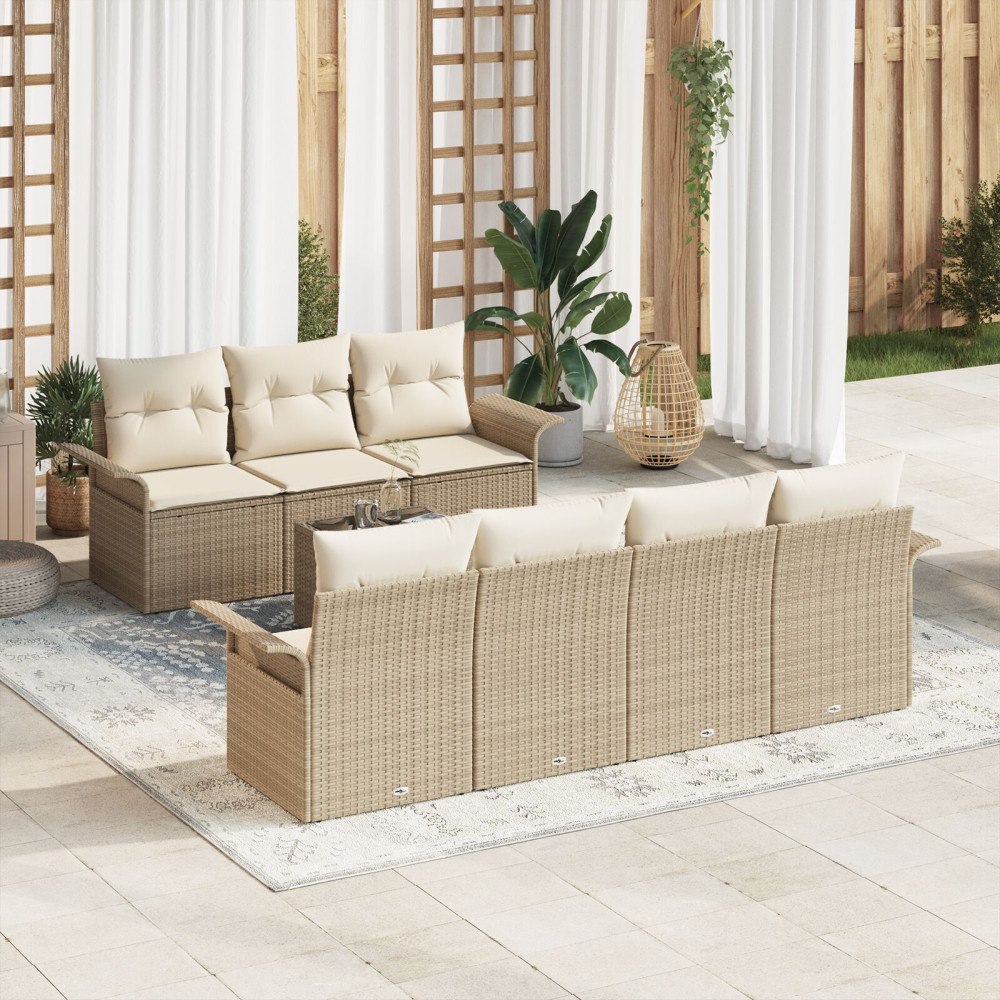 vidaXL Trädgårdsoffset 8 st Beige konstrotting