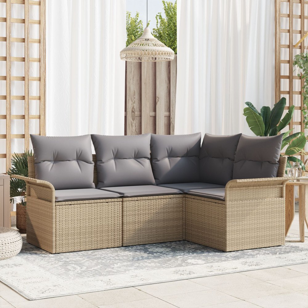 vidaXL Trädgårdsoffset 4 st Beige konstrotting