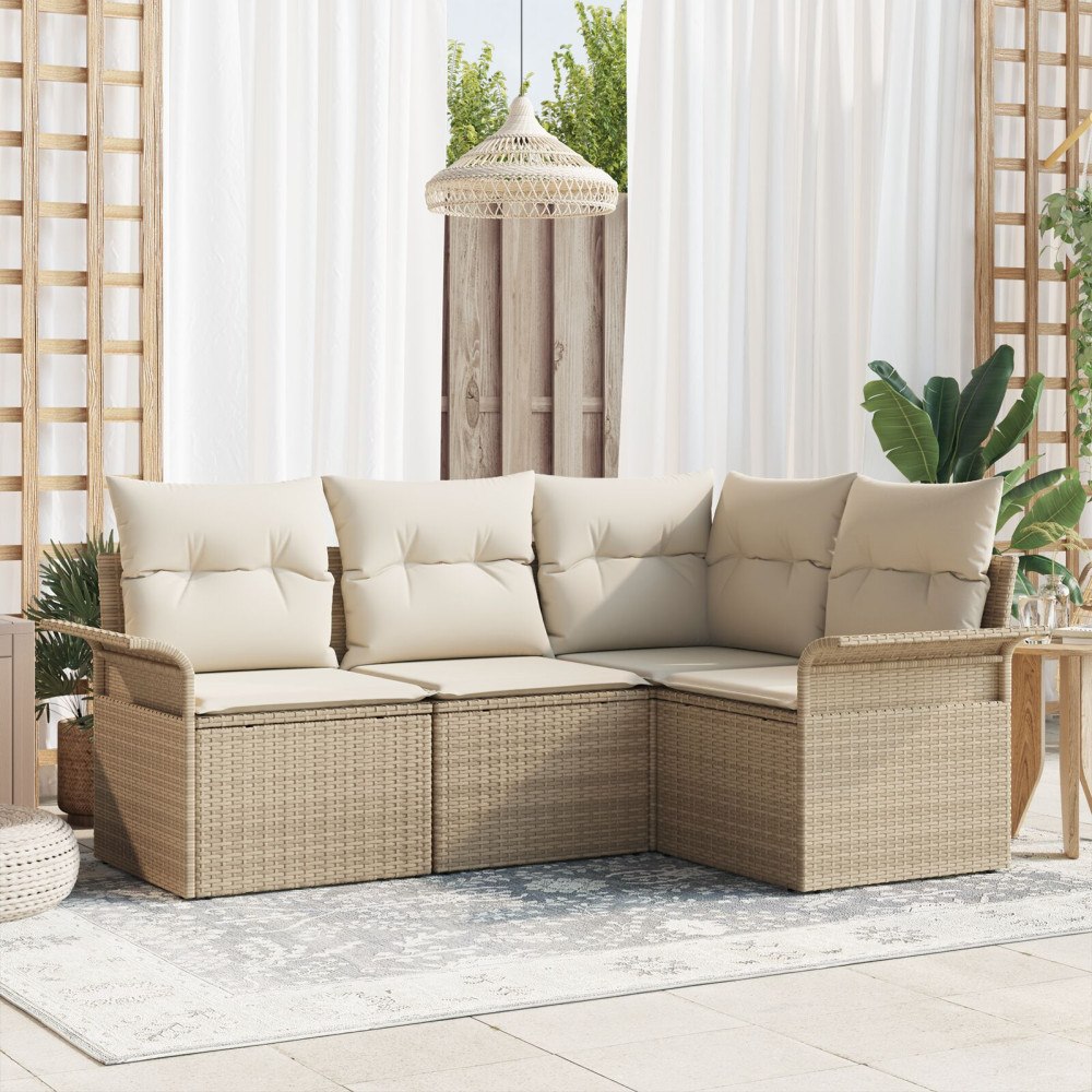 vidaXL Trädgårdsoffset 4 st Beige konstrotting