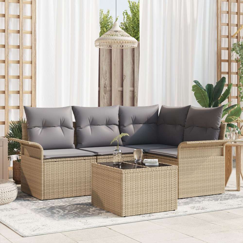 vidaXL Trädgårdsoffset 5 st Beige konstrotting