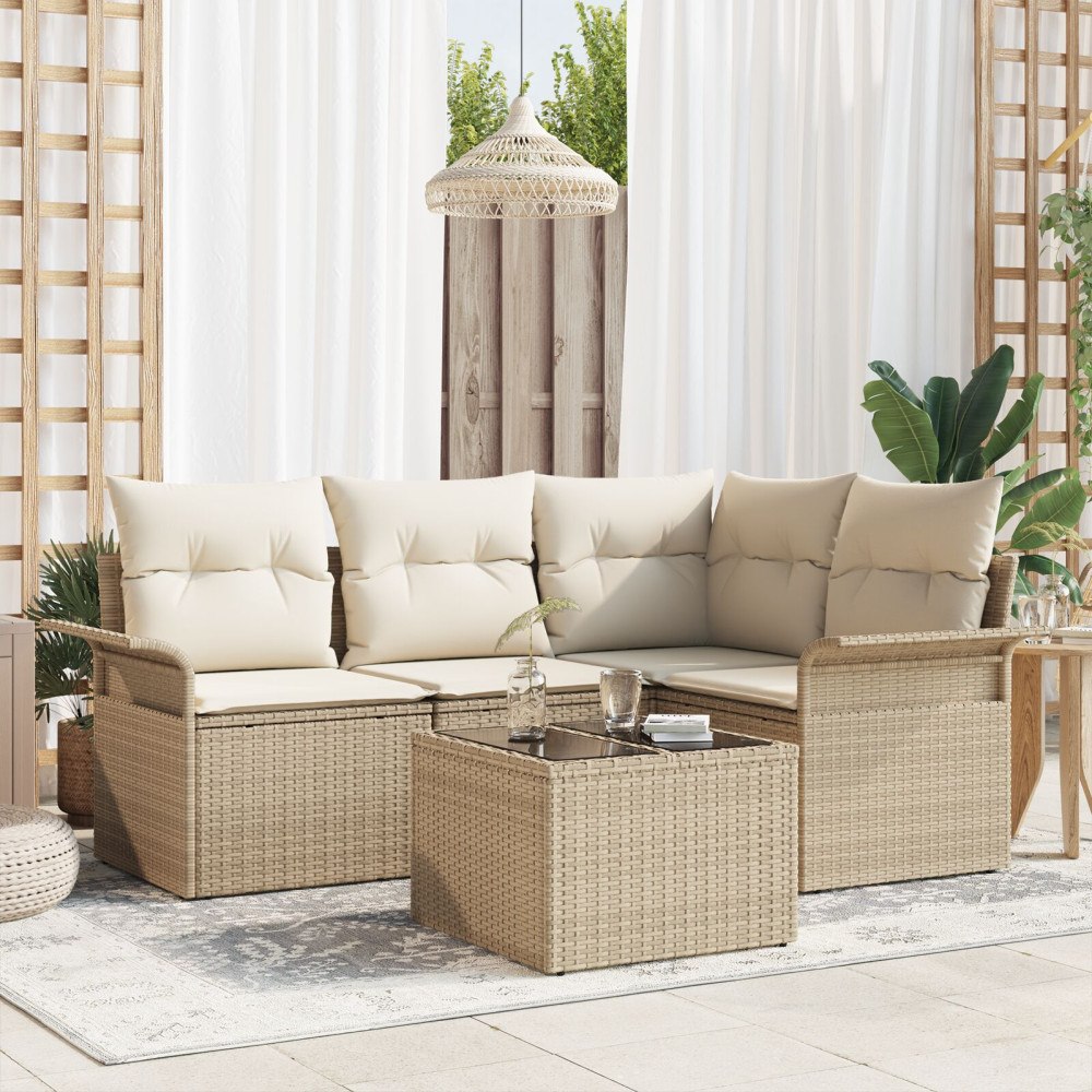 vidaXL Trädgårdsoffset 5 st Beige konstrotting