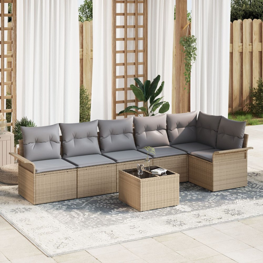 vidaXL Trädgårdsoffset 7 st Beige konstrotting