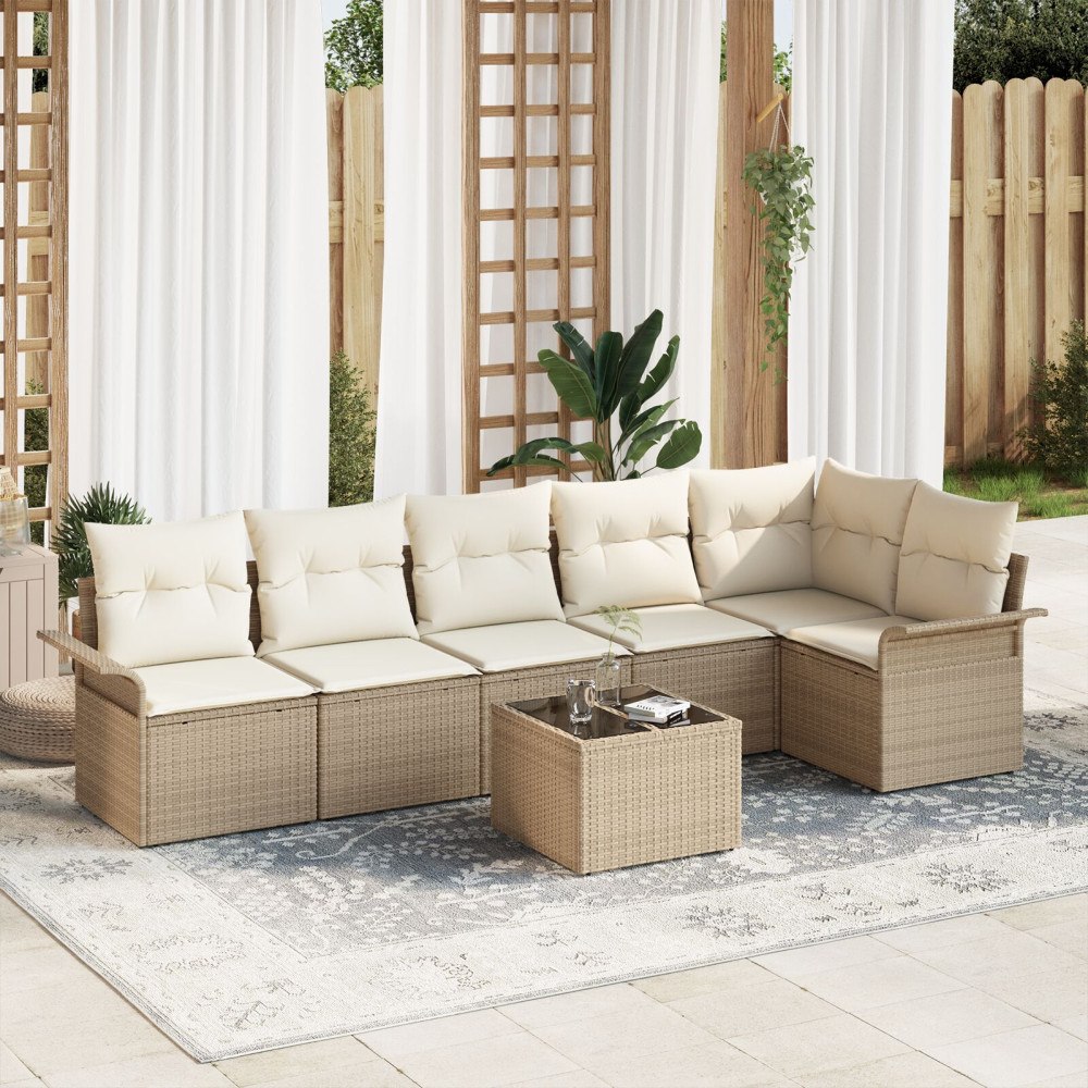 vidaXL Trädgårdsoffset 7 st Beige konstrotting