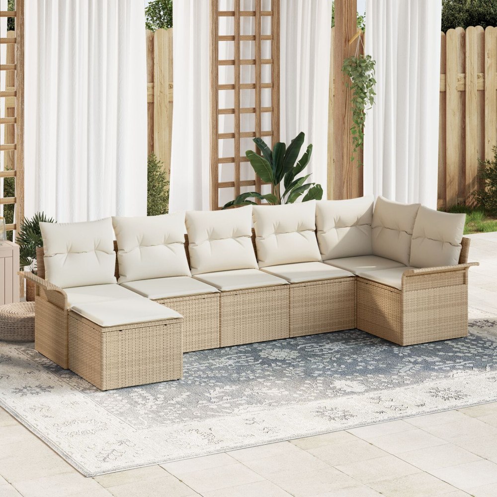 vidaXL Trädgårdsoffset 7 st Beige konstrotting