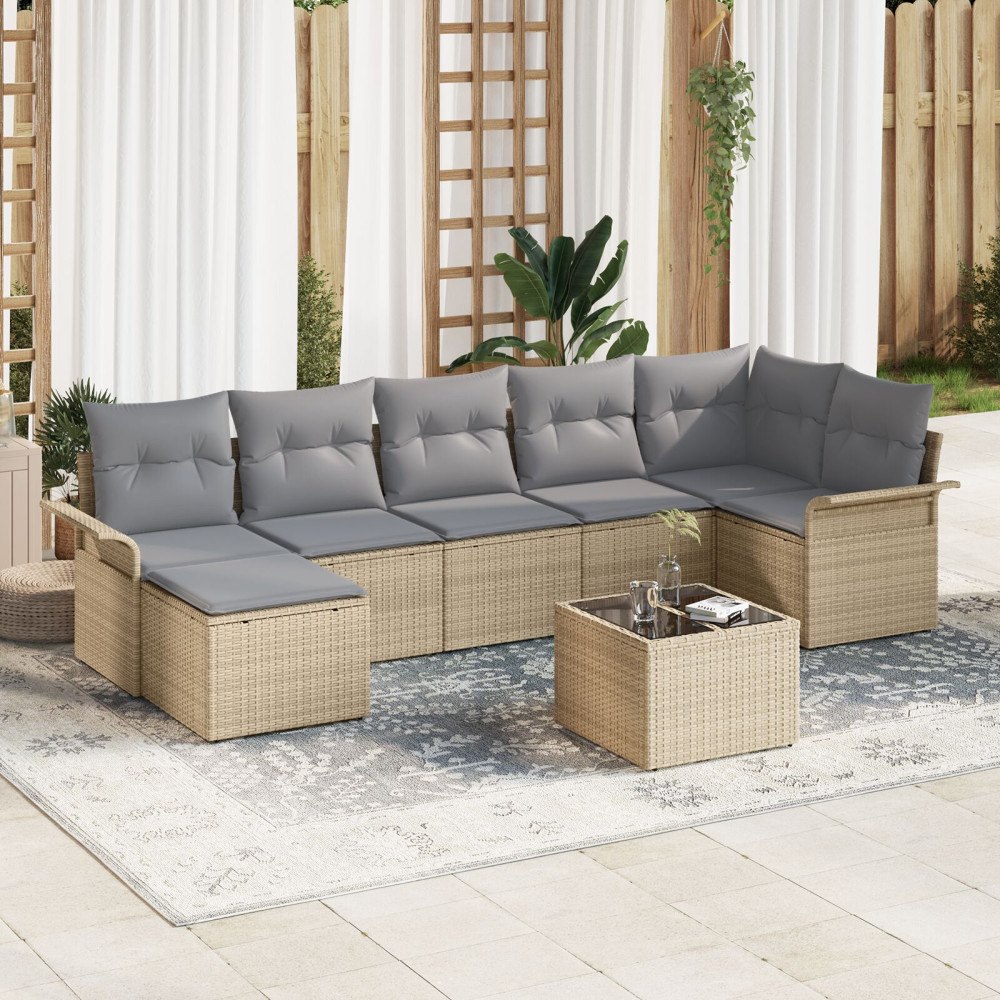 vidaXL Trädgårdsoffset 8 st Beige konstrotting