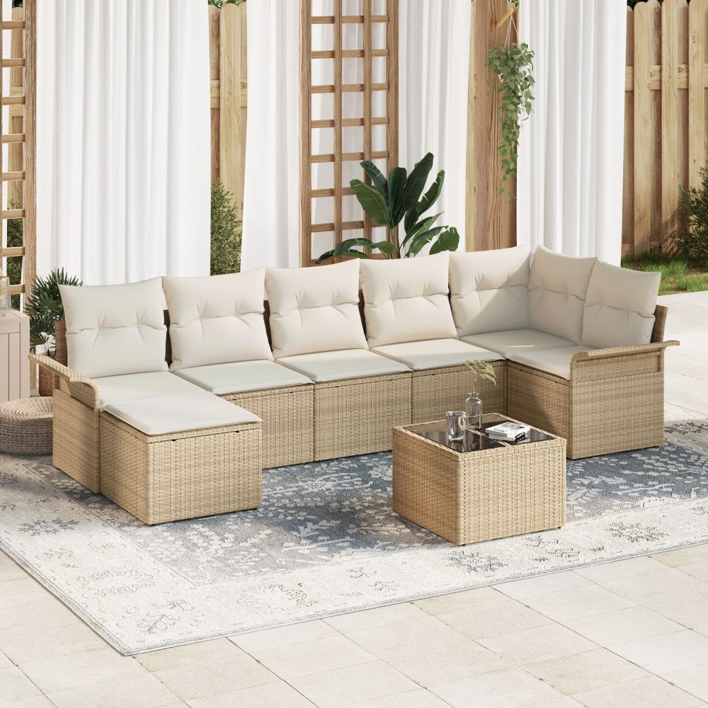 vidaXL Trädgårdsoffset 8 st Beige konstrotting