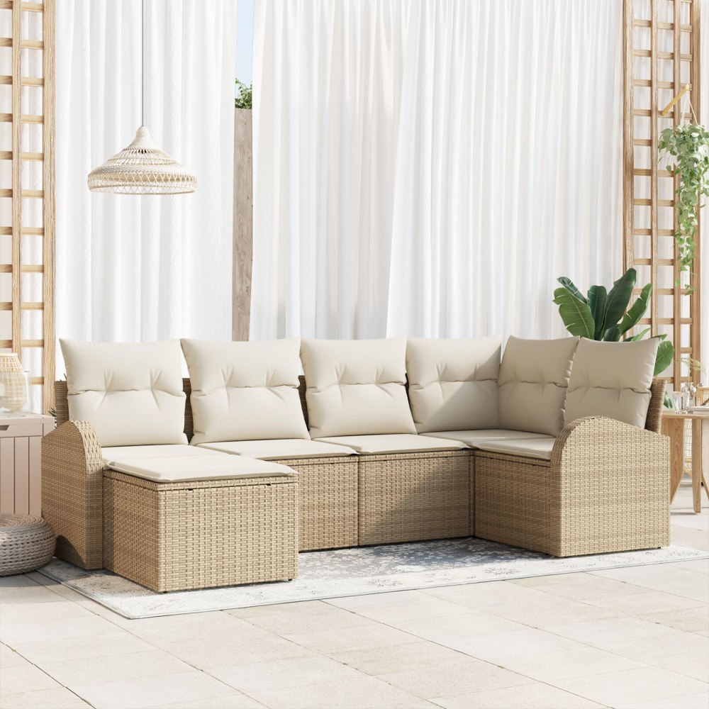 vidaXL Trädgårdsoffset 6 st Beige konstrotting